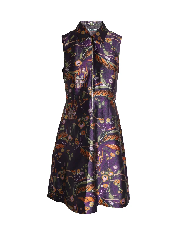 Women's Keyhole Collar DressesRochas Sleeveless Printed Knee-length Dress in Multicolor Wool Silk