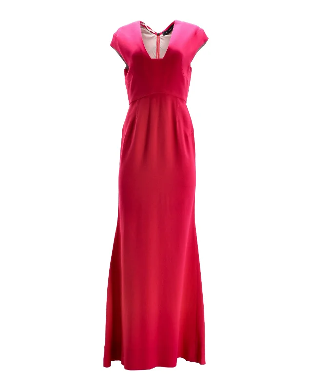 Women's U-Shaped-Neck DressesRoland Mouret Square-Neck Cut-Out Back Evening Dress in Pink Viscose