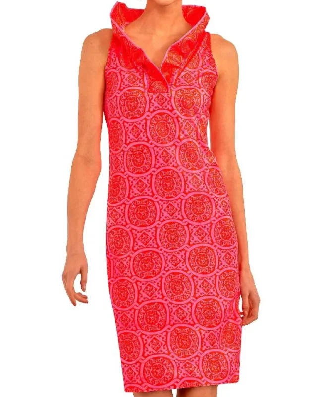 Women's U-Back DressesRuffleneck Sultan Dress In Pink/red