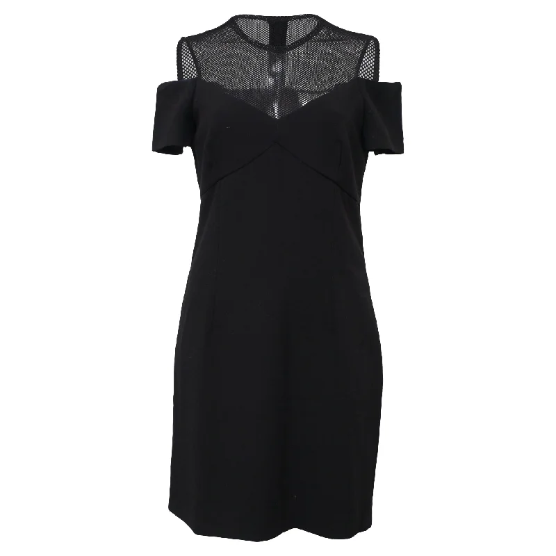 Women's Cap-Sleeve DressesSandro Cold Shoulder Mesh Trim Sheath Dress in Black Polyester