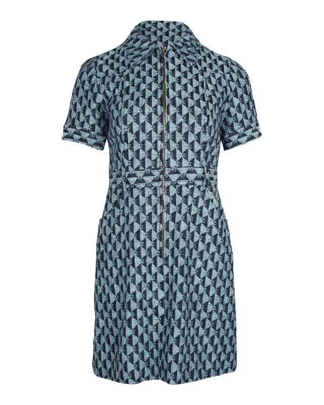 Women's Fit and Flare DressesSandro Monogram-Print Dress in Blue Cotton