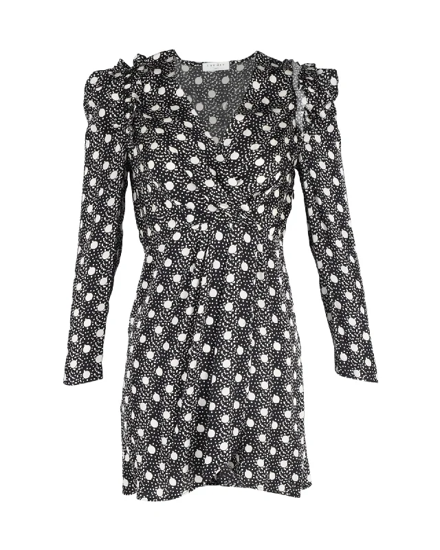 Women's Notched Collar DressesSandro Polka-Dot Print Long-Sleeve Dress in Black Viscose