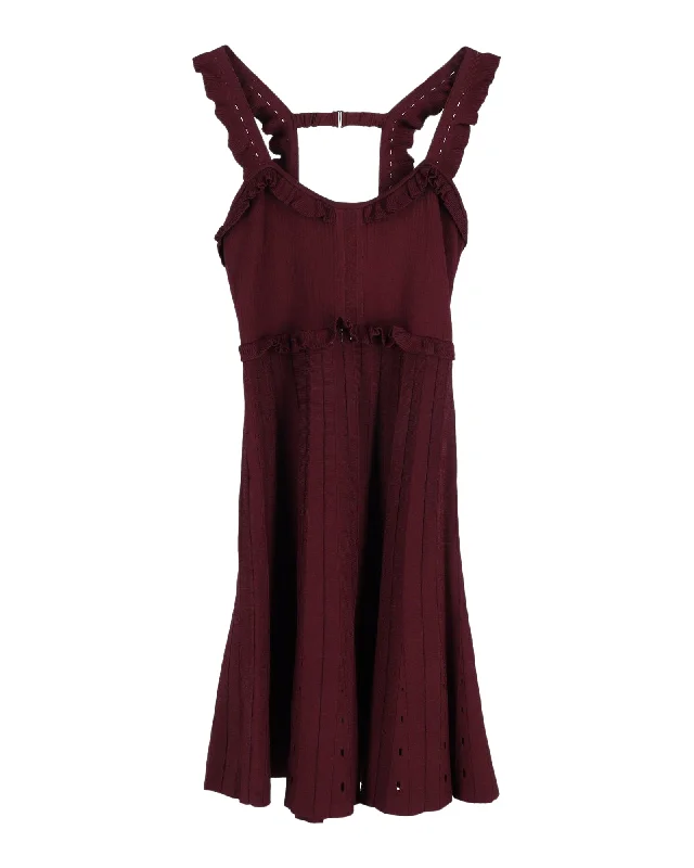 Women's Gathered DressesSandro Silvi Ruffle Strap A-Line Dress in Burgundy Viscose