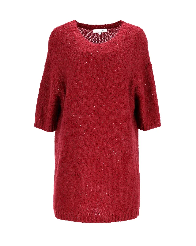 Women's One-Shoulder DressesSandro Sparkly Knitted Dress in Red Polyester