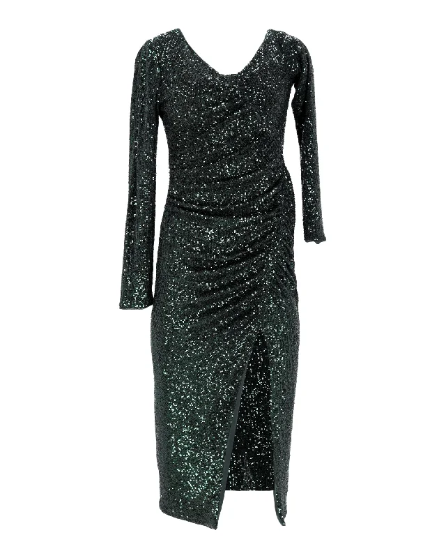 Women's Boat-Back DressesSelf-Portrait Gathered Slit Dress in Green Sequins