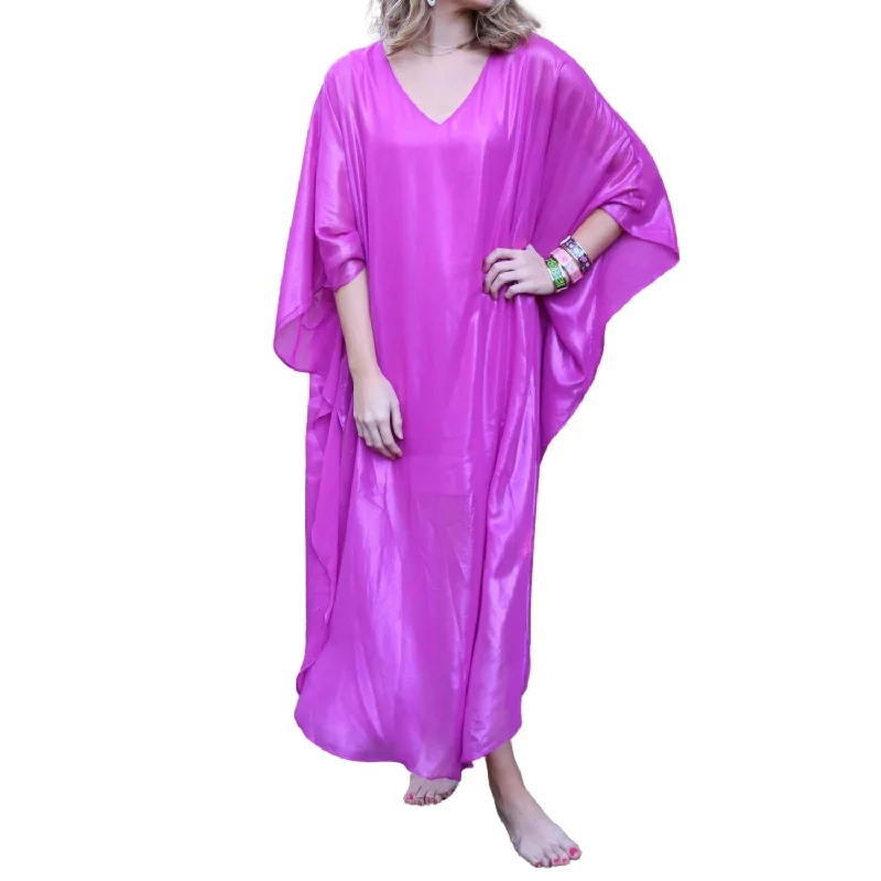 Women's Lapel Collar DressesSilk Caftan Dress In Magenta Shimmer