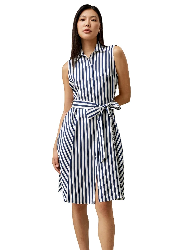 Women's Low-Neck DressesSilk Striped Sleeveless Dress for Women