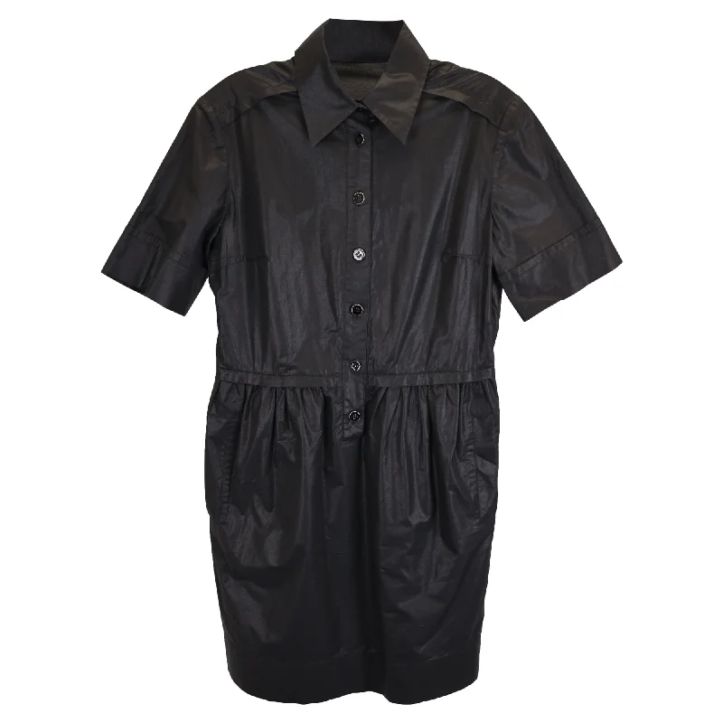 Women's Notched Collar DressesStella McCartney Short Sleeve Shirtdress in Black Cotton