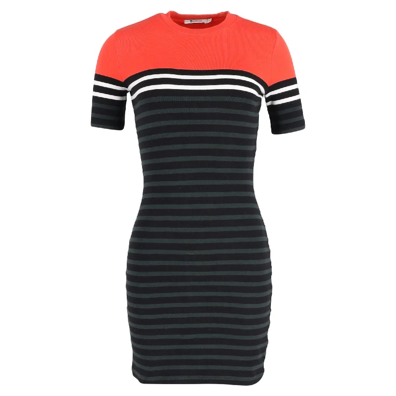 Women's V-Back DressesT by Alexander Wang Striped T-Shirt Dress in Multicolor Cotton