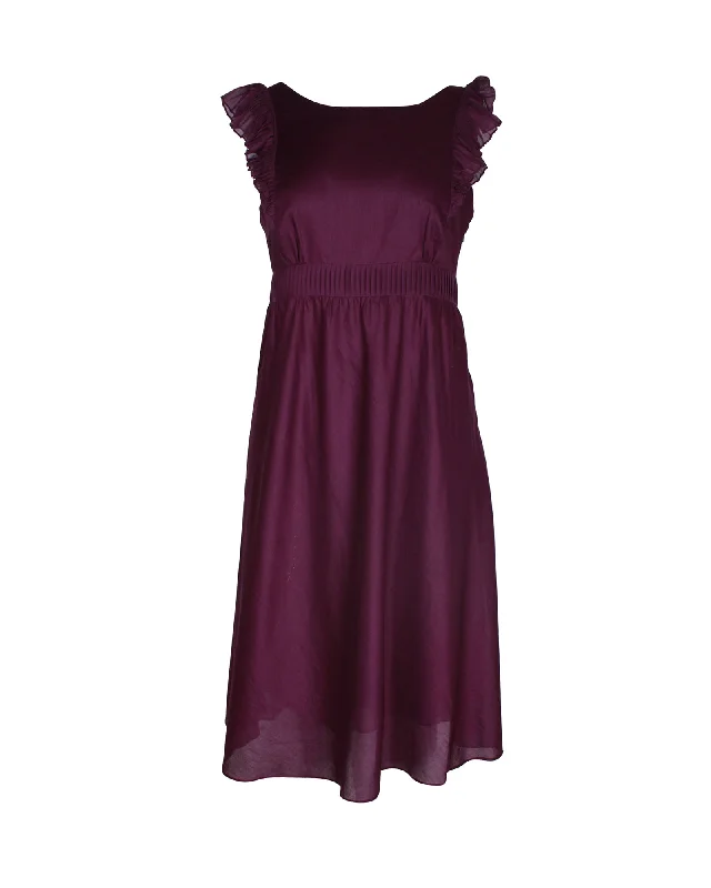 Women's Keyhole-Neck DressesVanessa Bruno Ruffled Sleeveless Dress in Purple Cotton