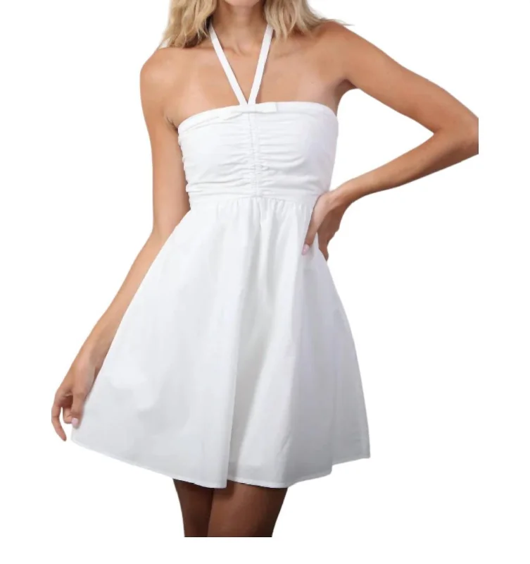 Women's Sweetheart Collar DressesWillow Halter Babydoll Dress In White